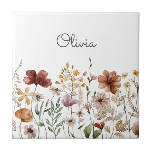  Floral Waterverf Wildflower Garden Tegeltje (Voorkant)