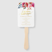 Floral Waterverf Wit Goud Huwelijksprogramma Handwaaier (Voorkant)
