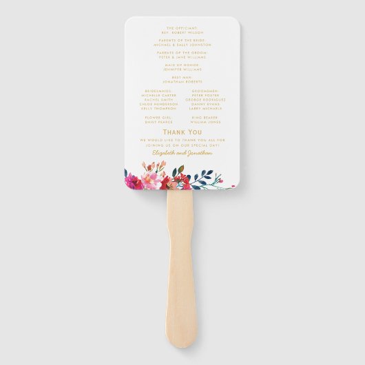 Floral Waterverf Wit Goud Huwelijksprogramma Handwaaier (Achterkant)