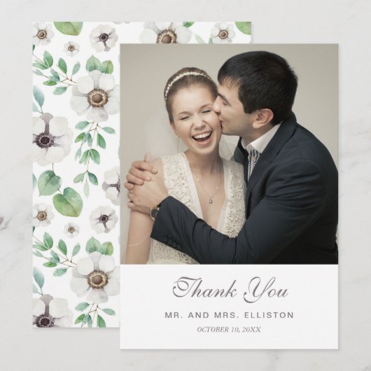 Floral-Waterverf | witte annemone | Dank u wel Bedankkaart (Voorkant / Achterkant)