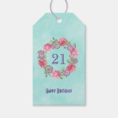 Floral Waterverf Wreate/ Happy Birthday and Age Cadeaulabel (Voorkant)