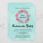 Floral Waterverf Wreath Bachelorette Party Invite Kaart (Voorkant / Achterkant)