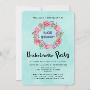 Floral Waterverf Wreath Bachelorette Party Invite Kaart