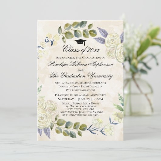 Floral Waterverf Wreath College Graduation Kaart (Staand voorkant)