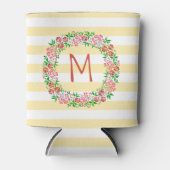 Floral Waterverf Wreath Stripes | Monogram Blikjeskoeler (Voorkant)