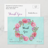 Floral Waterverf Wreath Wedding Bedankt Briefkaart (Voorkant / Achterkant)