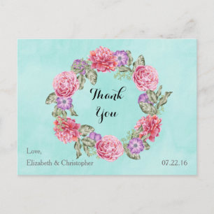 Floral Waterverf Wreath Wedding Bedankt Briefkaart