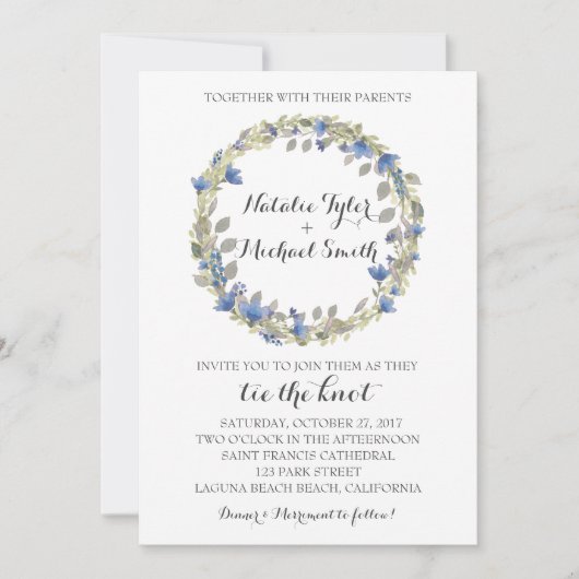 Floral Waterverf Wreath Wedding Kaart (Voorkant)