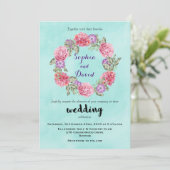 Floral Waterverf Wreath Wedding Kaart (Staand voorkant)