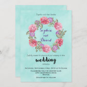 Floral Waterverf Wreath Wedding Kaart (Voorkant / Achterkant)