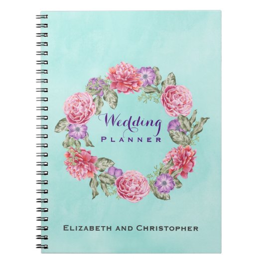Floral Waterverf Wreath Wedding Planner Notitieboek (Voorkant)