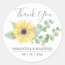 Floral Waterverf Yellow Sunflower Hartelijk dank Ronde Sticker