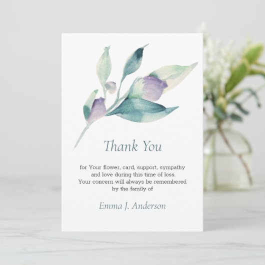 Floral Waterverf Zee-groene begrafenissympathie Bedankkaart (Staand voorkant)