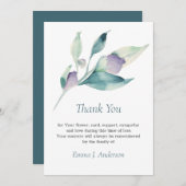 Floral Waterverf Zee-groene begrafenissympathie Bedankkaart (Voorkant / Achterkant)