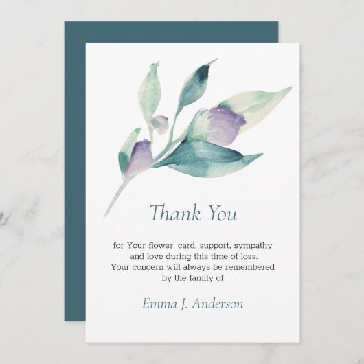 Floral Waterverf Zee-groene begrafenissympathie Bedankkaart (Voorkant / Achterkant)