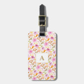 Floral Waterverf zomerroze monogram Bagagelabel (Voorkant verticaal)