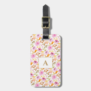 Floral Waterverf zomerroze monogram Bagagelabel
