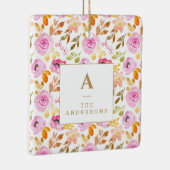 Floral Waterverf zomerroze monogram Keramisch Ornament (Rechts)