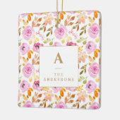 Floral Waterverf zomerroze monogram Keramisch Ornament (Links)