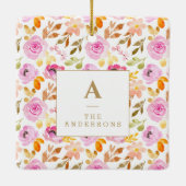 Floral Waterverf zomerroze monogram Keramisch Ornament (Achterkant)