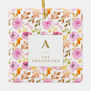 Floral Waterverf zomerroze monogram Keramisch Ornament