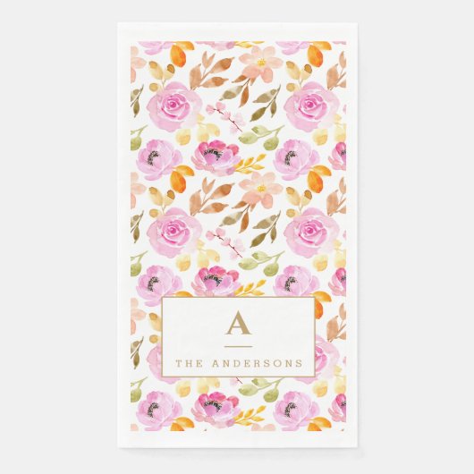 Floral Waterverf zomerroze monogram Servet (Voorkant)