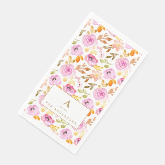 Floral Waterverf zomerroze monogram Servet (Hoek)