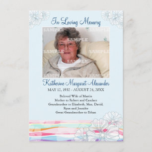 Floral Waves Blue Memorial Kaart