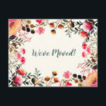 Floral We hebben de nieuwe mededeling 'Thuisbewegi Briefkaart<br><div class="desc">Modern we hebben het nieuwe Briefkaart 'Home Moving Announcement' verplaatst met een stijlvolle roze en groene Floral Border</div>
