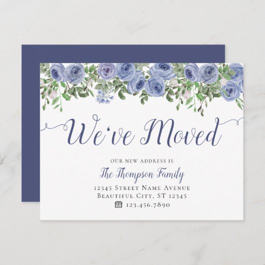 Floral We hebben New Home Dusty Blue Moving verpla Aankondiging (Voorkant / Achterkant)
