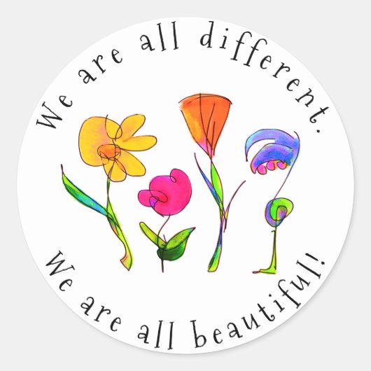 Floral We zijn allemaal anders & mooie diversiteit Ronde Sticker (Voorkant)