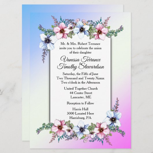 Floral Weddenschap Dual Blue / Roze Kaart (Voorkant / Achterkant)