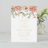 Floral Weddenschap Gold Waterverf met Blush Peach Folie Uitnodiging (Staand Voorkant)