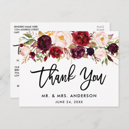 Floral Weddenschap in het script van Brush Briefkaart (Voorkant / Achterkant)