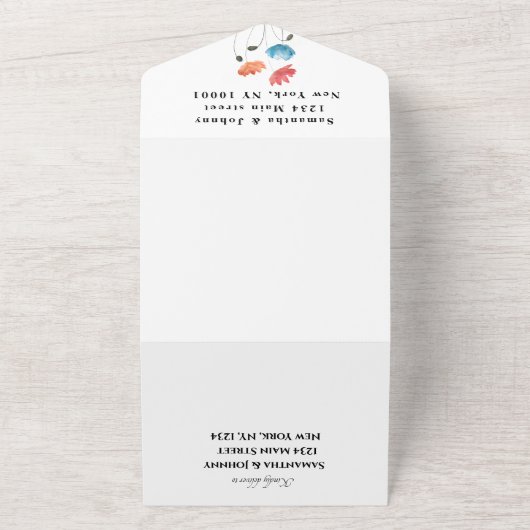 Floral Weddenschap rode papaver Waterverf All In One Uitnodiging (Buitenkant)