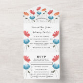 Floral Weddenschap rode papaver Waterverf All In One Uitnodiging (Binnen)