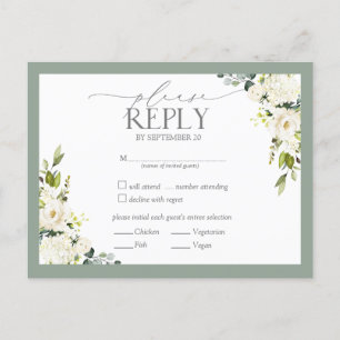 Floral Weddenschap RSVP in White Grey Green Waterv Uitnodiging Briefkaart