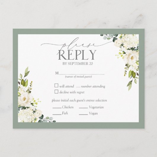 Floral Weddenschap RSVP in White Grey Green Waterv Uitnodiging Briefkaart (Voorkant)
