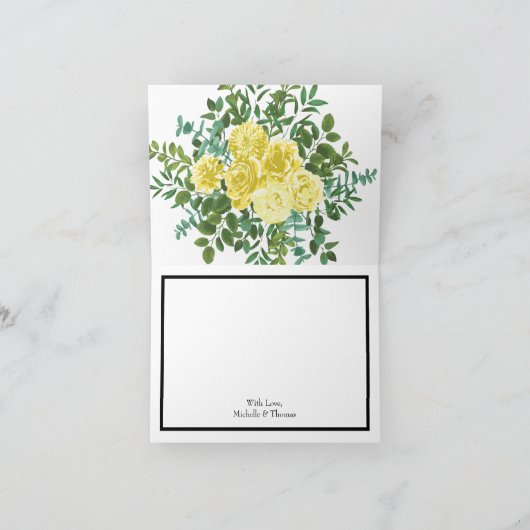 Floral Weddenschap van Light Yellow Peony Roos Dan Bedankkaart (Binnen)