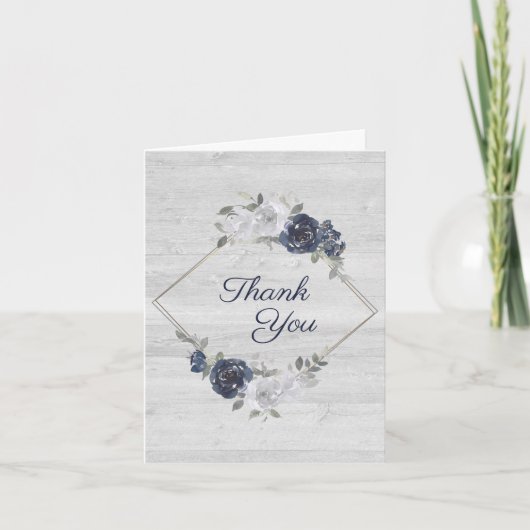 Floral Weddenschap van Navy Blue Silver-Waterverf Bedankkaart (Voorkant)