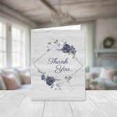 Floral Weddenschap van Navy Blue Silver-Waterverf Bedankkaart