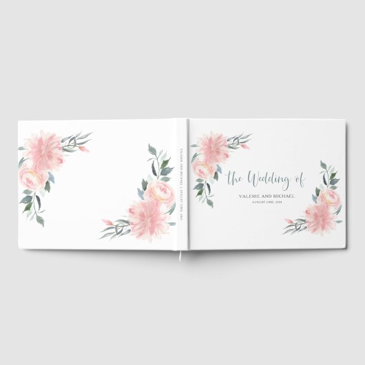 Floral Weddenschap Waterverf met bruinkroze bruids Gastenboek (Volledig)
