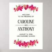 Floral Weddenschap Welkomstteken voor Fuchsia Wate Poster (Voorkant)