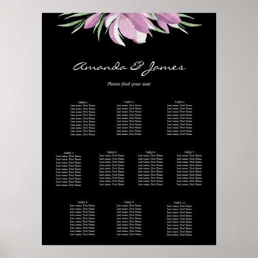 Floral Wedding 10 Table Seating Chart Poster (Voorkant)