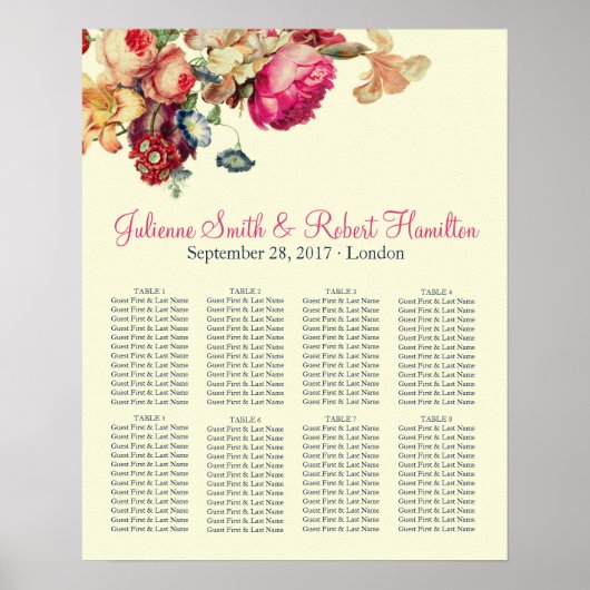  Floral Wedding 8 Tables Zitkaart Poster (Voorkant)