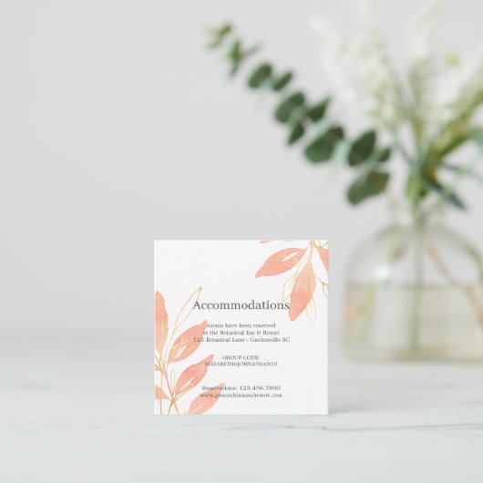Floral Wedding Accomodation Gold Peach Waterverf Informatiekaartje (Staand voorkant)