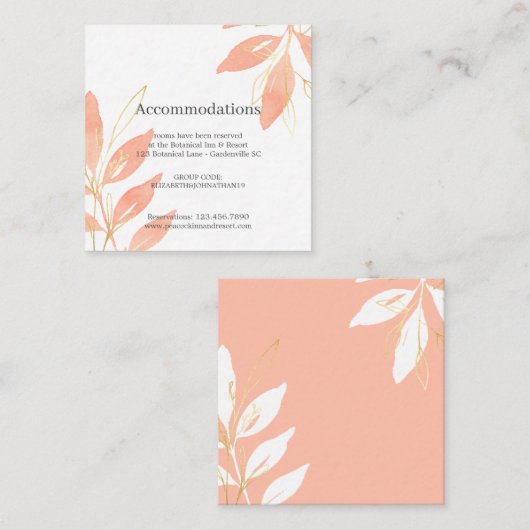 Floral Wedding Accomodation Gold Peach Waterverf Informatiekaartje (Voorkant / Achterkant)