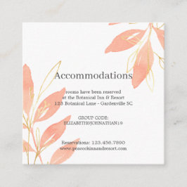 Floral Wedding Accomodation Gold Peach Waterverf Informatiekaartje