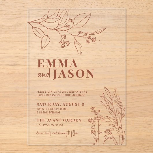 Floral Wedding Acryl Uitnodigingen (Voorkant)