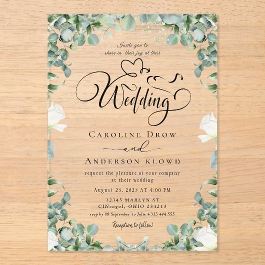 Floral Wedding Acrylic Invitations Acryl Uitnodigingen (Voorkant)